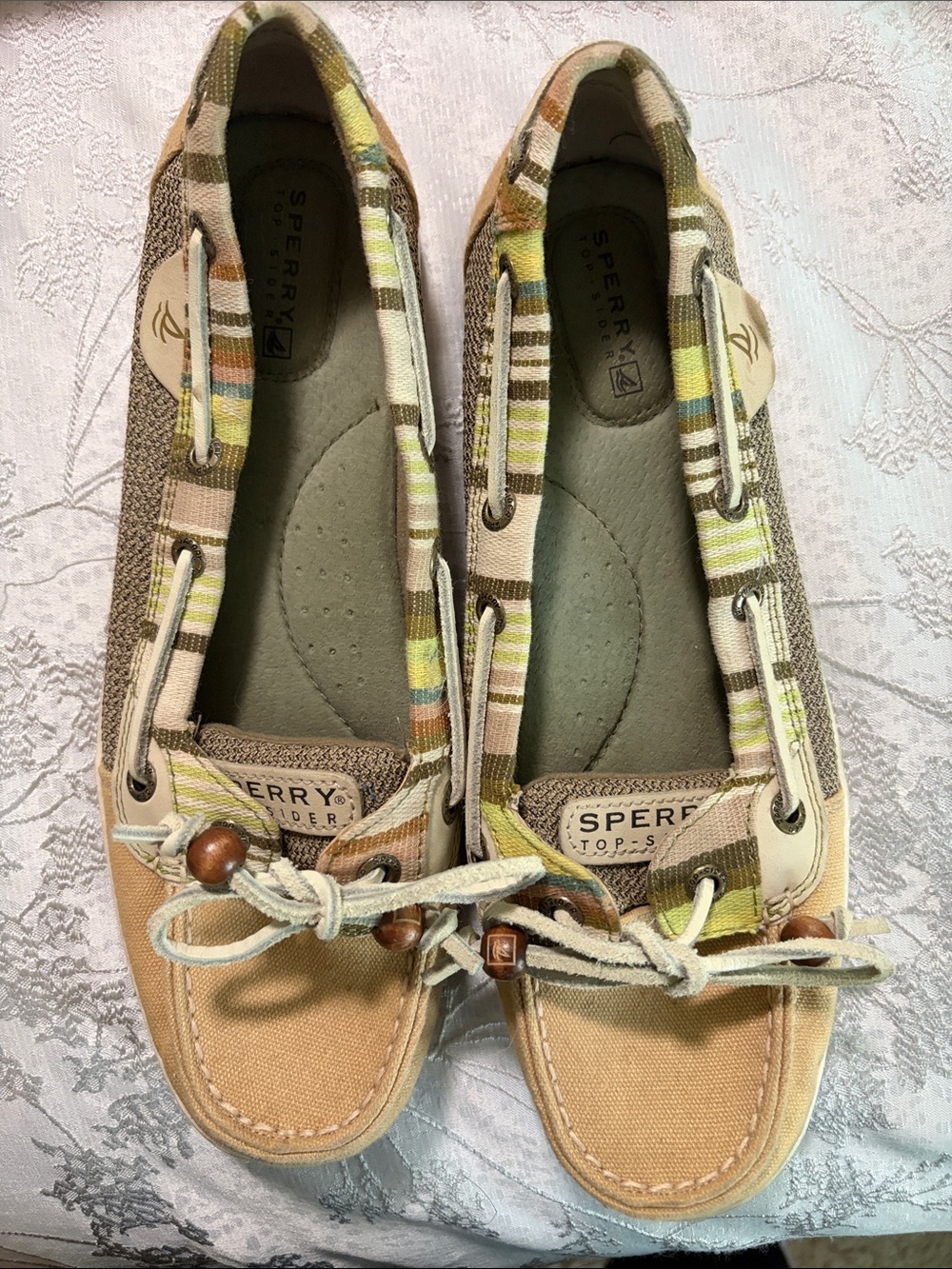 Sperry Tan and Multi-Stripe Canvas Slip-Ons